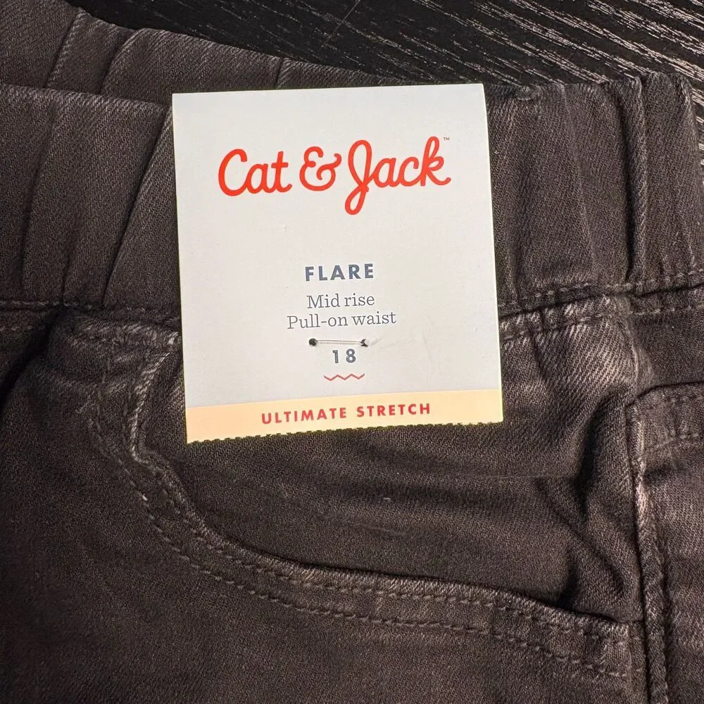 Cat&Jack Girls Flare Jeans Sz 18 NWT Pull On Ultimate Stretch Mid Rise Black